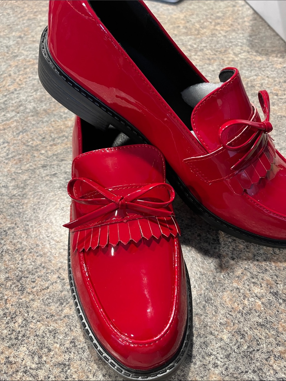 Women’s Red Patent Leather Kiltie Loafers with Bow Detail
